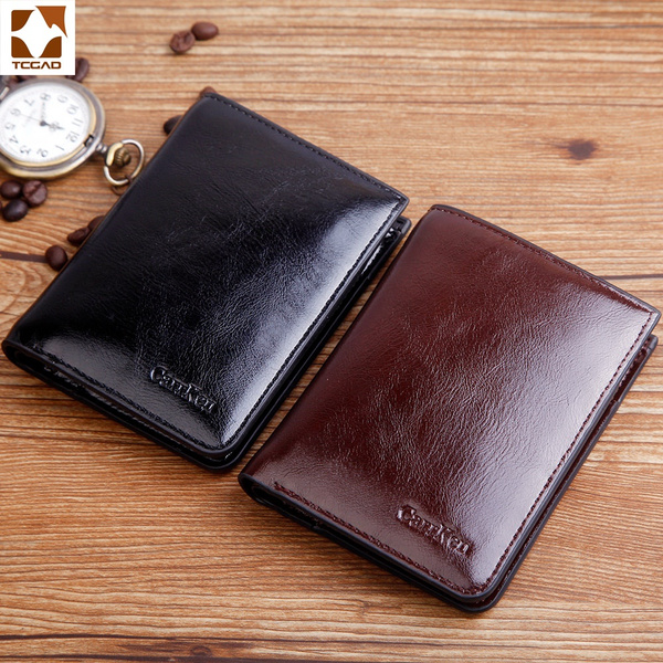 Wallet Man Small Purse Varnished Short Mini Leather Billetera