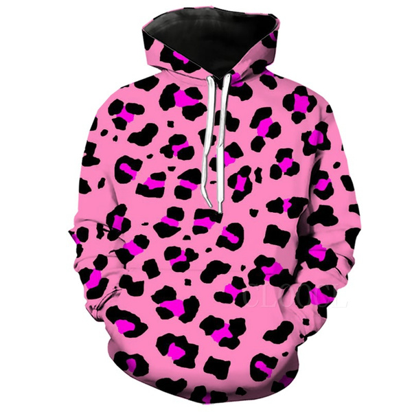 Casual Pink Leopard Print Hoodie 