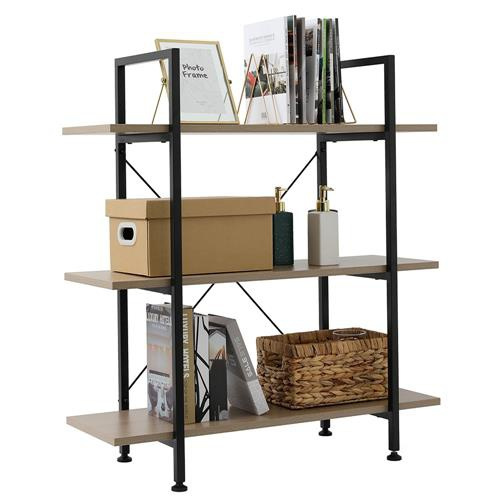 3-Tier Industrial Bookcase And Book Shelves Vintage Wood And Metal Bookshelves 