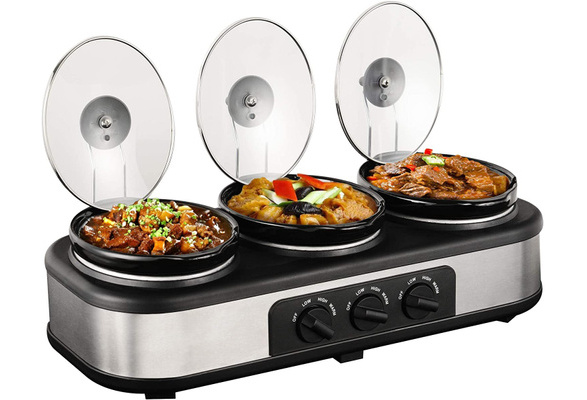 Slow Cooker, Triple Slow Cooker Buffet Server 3 Pot Food Warmer, 3-Section  1.5-Quart Oval Slow Cooker Buffet Food Warmer 