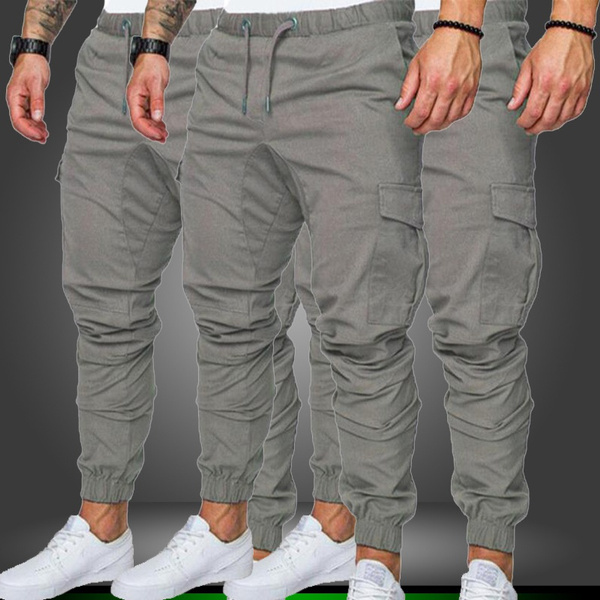 Cargo Pants Men Sweatpants Gyms Fitness Workout Solid Man Tactical Pants Joggers Mens Multi Pocket Sportswear Trousers