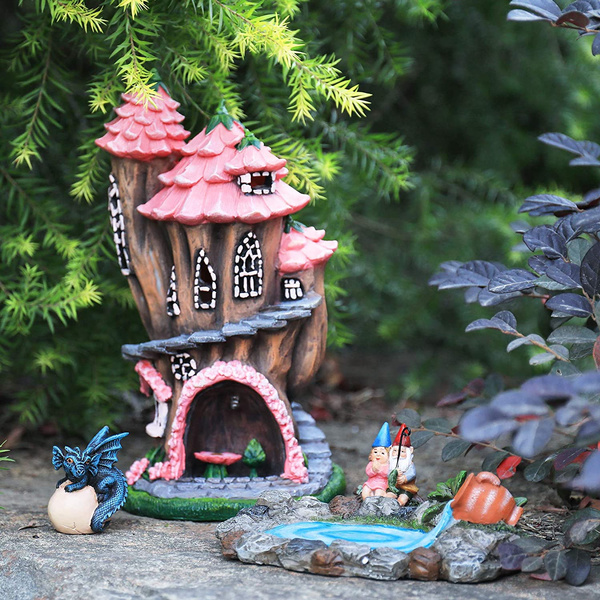 Fairy Garden Decor Gnome House Kit, Sculptures Statues Dragon Elf
