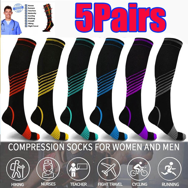 5Pair Unisex Compression Long Socks Women Men Pressure Varicose Veins ...