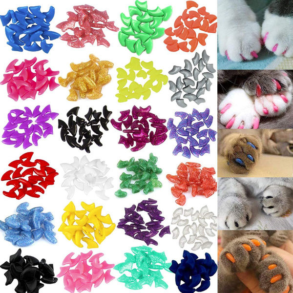 140pcs Cat Nail Caps, Colorful Pet Cat Soft Claws Nail Covers for Cat Claws with Glue and
