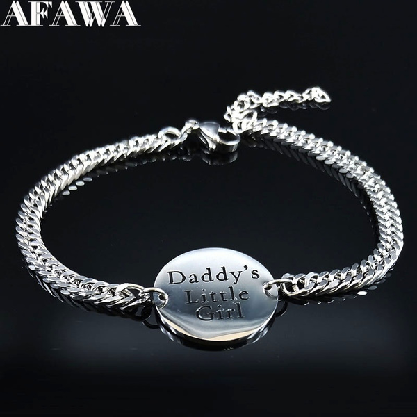 Stainless Steel Family Daddys Little Girl Bracelets Bangles Men Silver  Round Jewelry Pulseras Mujer Moda Father's Day Gift B18439