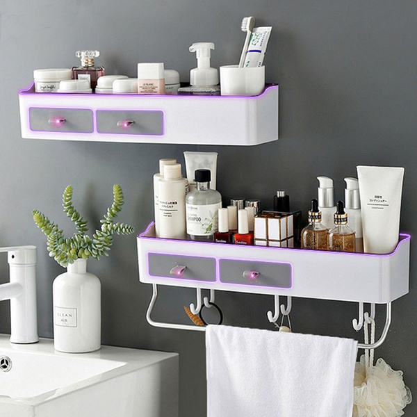 Wall Mount Bathroom Shelf, Shampoo Shower Shelf, Toilet Storage Baskets,  Bathroom Accessories, Plastic Towel Storage Rack