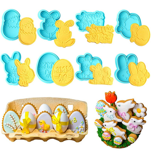 4pcs Easter Egg Bunny Plunger Cookie Cutter Biscuit Fondant Molds ...