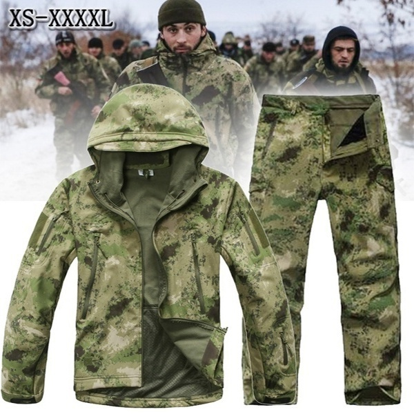 Hunting Clothes Set Military Tactical Jacket + Pants Men Soft Shell  Waterproof Windproof Jacket Suit Army Camouflage Coat Winter