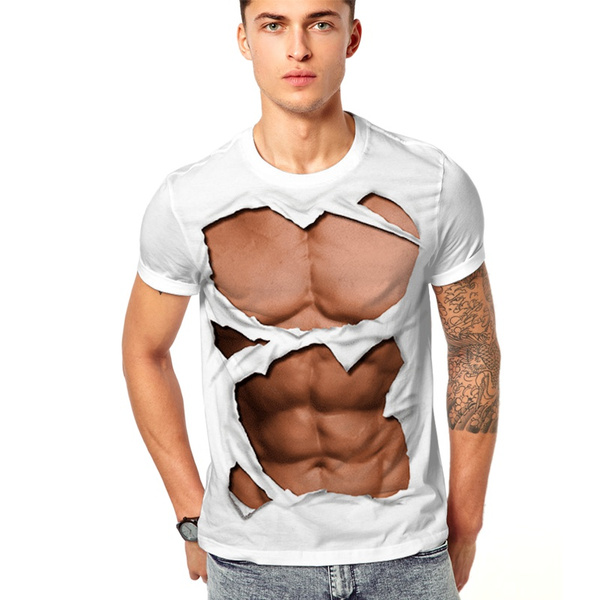Ripped T-Shirt Chest Six Pack Abs Muscles Men's T-Shirt