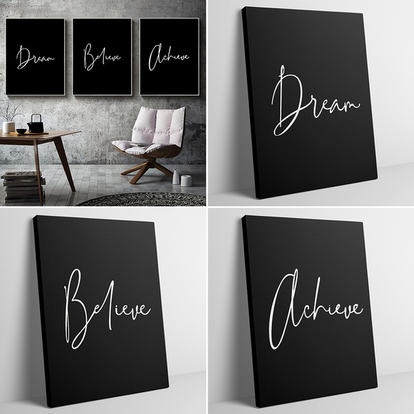 3 Panels Set Black White Motivational Quotes Wall Paintings Modern ...
