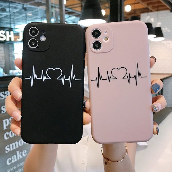 Heart Line Print Camera Protection Black Pink Phone Case For Iphone 12 Mini Iphone 12 Iphone 12 Pro Iphone 12 Pro Max Iphone Se Iphone 11 Iphone 11 Pro Iphone 11