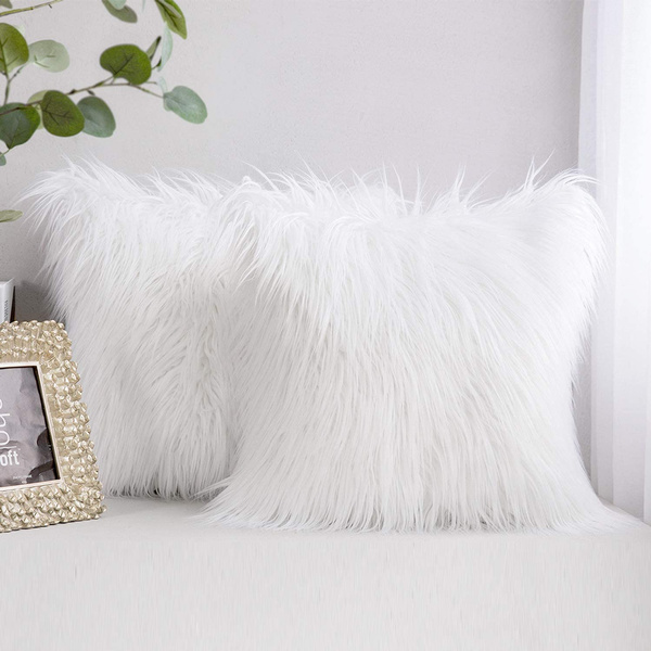 PartyForYou White Fur Throw Pillows Fluffy Pillow Covers Faux Mongolian  Style Plush Cushion Luxury Series Merino Style Decorative Pillows Case for  Couch Bed Living Room Car Chair 18 x 18