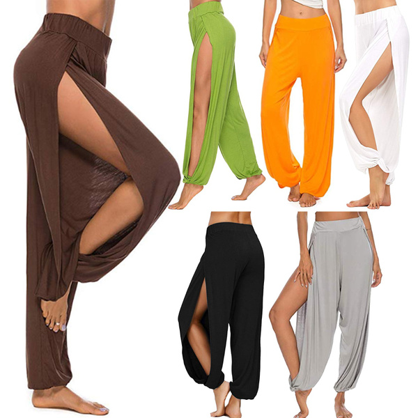 Women's High Slit Harem Yoga Pants Loose Fit Lounge Beach Pants Wish
