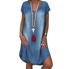 denim dress, Summer, short sleeves, Plus Size