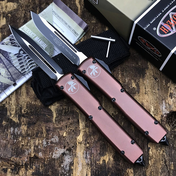 UTX85 OTF Knife Double Action Brown Aluminum AUTO Spring Assisted