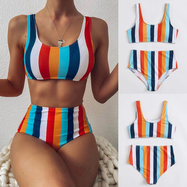 Women Bikini High Waisted Tummy Control Two Piece Swimsuit Swimwear 