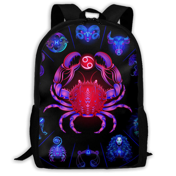 SARA NELL School Backpack Cancer Neon Horoscope Circle With Signs Of Zodiac Bookbag Casual Travel Bag For Teen Boys Girls