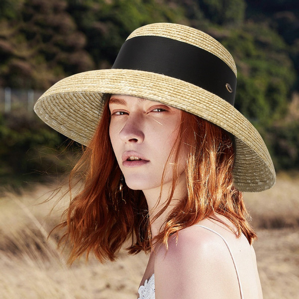 Elegant Wide Brim Sun Hats for Women Travel Summer Hats Round Top Cloche  Straw Hats Floppy Beach Hat