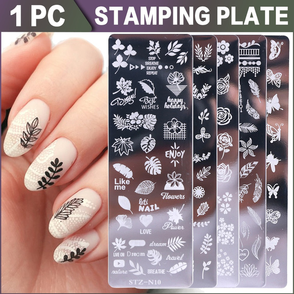 Geometric and Leaf Nail Art Stamping Plate