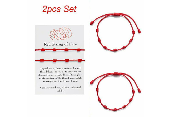 2 Pcs Lucky Red String Bracelet Kabbalah Amulet 7 Knots Protection Rope  Gift