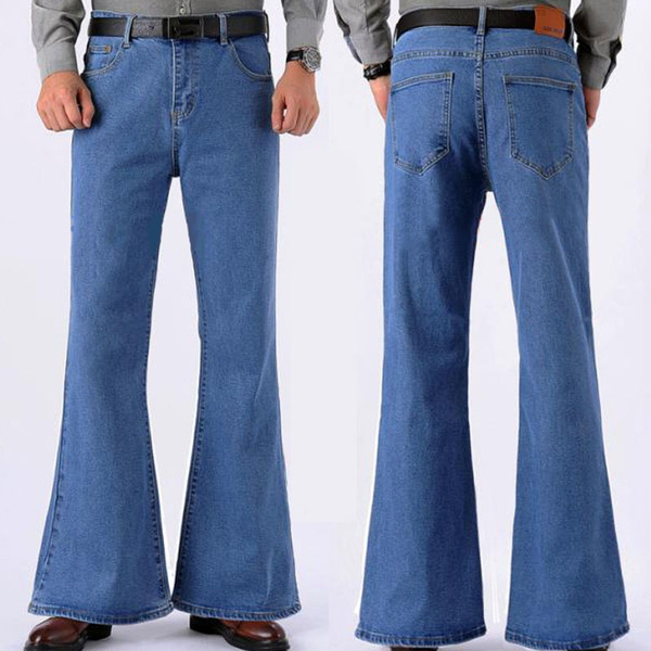 Men Bell Bottom Jeans Retro 60s 70s Flared Denim Pants Stretch Wide Leg  Trousers Regular Fit Casual Fashion