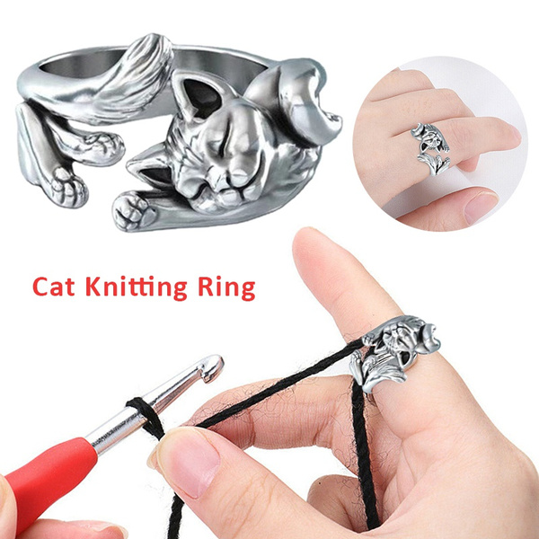 Useful 1PC Cat-Shaped Open Ring Knitting Loop Crochet Ring Thimble Guide  Sewing Tool