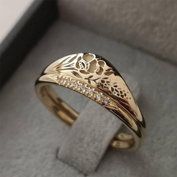 Sterling, Engagement Wedding Ring Set, gold, Simple