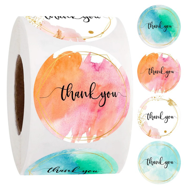 500 Pcs Round Cartoon Thank You Stickers Cute Rainbow Clouds Sticker ...