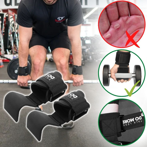 Weight Lifting Metal Hook Gym Training Straps Wrist Grips Supports Brand New MF 