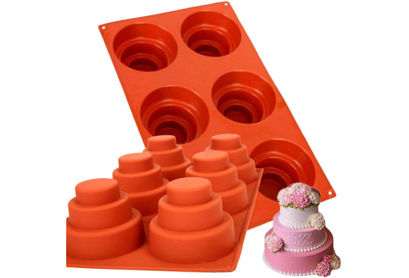 6 Cavities Mini 3 Tier Cake Silicone Pan Multi Tiered Cupcake Mold DIY  Round Cupcake Pudding Cookie Chocolate Baking Pan Nonstick 