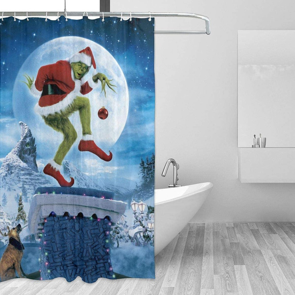 Grinch Christmas Shower Curtain for Bathroom Waterproof Decoration