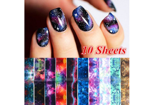 20Pcs Nail Foils Starry Sky Glass Paper Nail Stickers Random Color