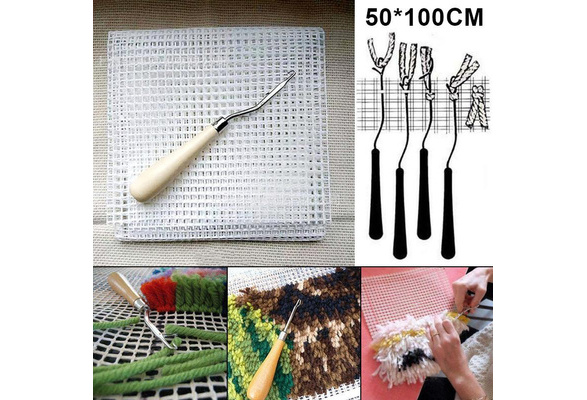 1 Set 50x100cm DIY Blank Rug Hooking Mesh Canvas Latch Hook Making Carpet Kit