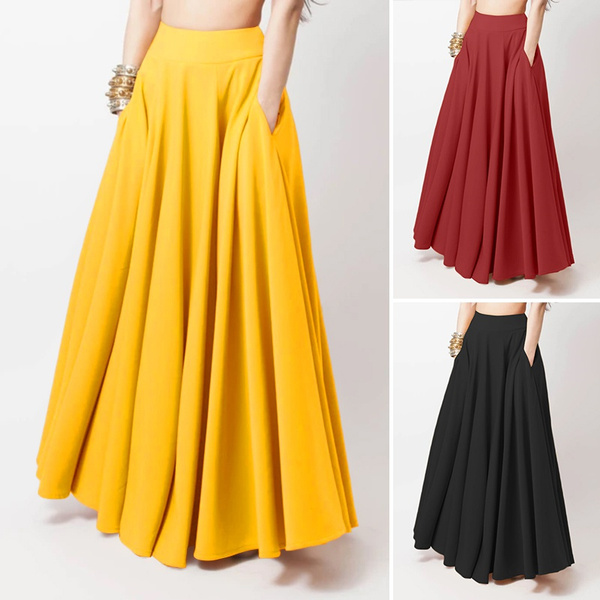 ZANZEA Women Skirt Summer Solid Elastic Waist Dress Oversize Baggy Ladies Beach 