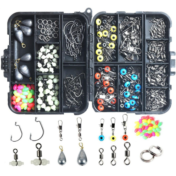 251pcs Fishing Accessories Tackle Kit Jig Hooks Sinkers Swivels For Freshwater 