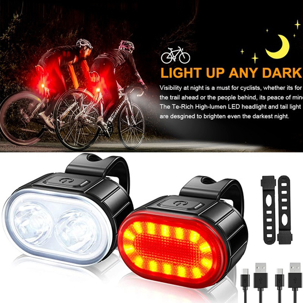 Rechargeable LED Mountain Bike Lights Bright Bicycle Torch Front Rear Lamp Set 