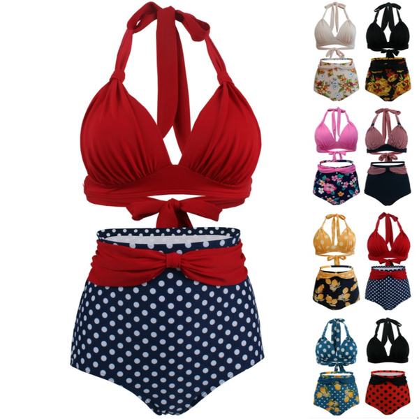 2021 Ladies Fashion Polka Dot High Waist Swimsuit Female Strappy