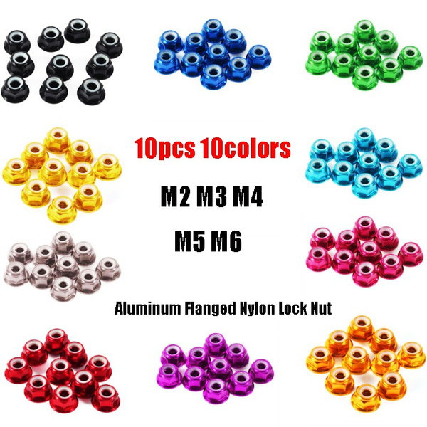 10Pcs M2 M3 M4 M5 M6 Aluminum Flanged Nylon Lock Nut 10 Colors Aluminum ...