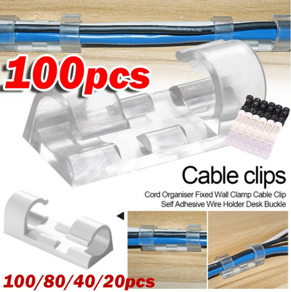 20 Pcs Self Adhesive Wire Cable Organizer Cord Clip Clamp Wall Table Tidy  Holder