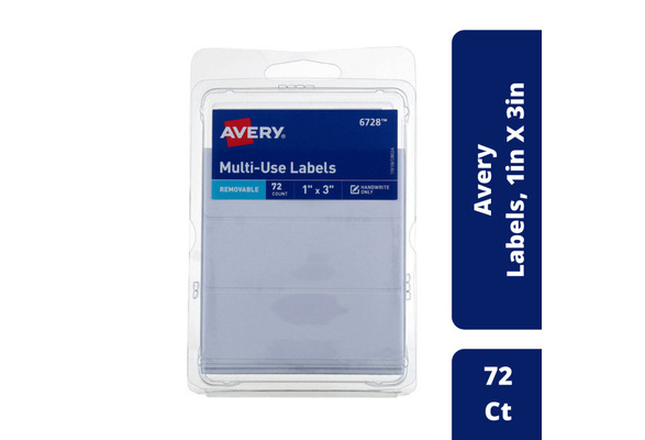 72 Ct White Removable 1in X 3in Avery Multi-Use Labels