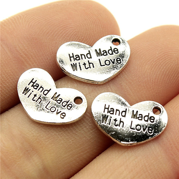 20pcs 15x10mm Hand Made With Love Charms Handmade Heart Charms