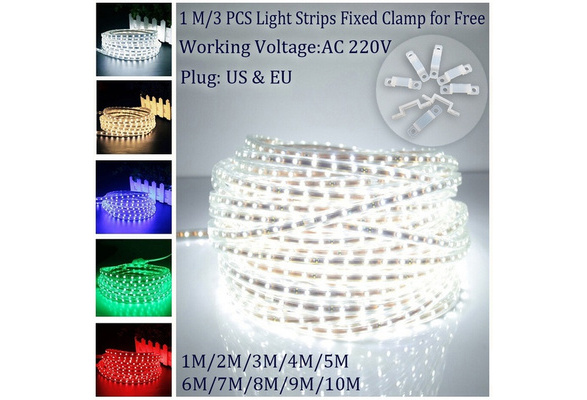 SMD 3014 AC 220V Led Strip Flexible Light 1M/2M/3M/4M/5M 6M/7M/8M/9M/10M+Power  Plug,108leds/m Waterproof Led Light（1M/3PCS Light Strips Fixed Clamp for  Free）
