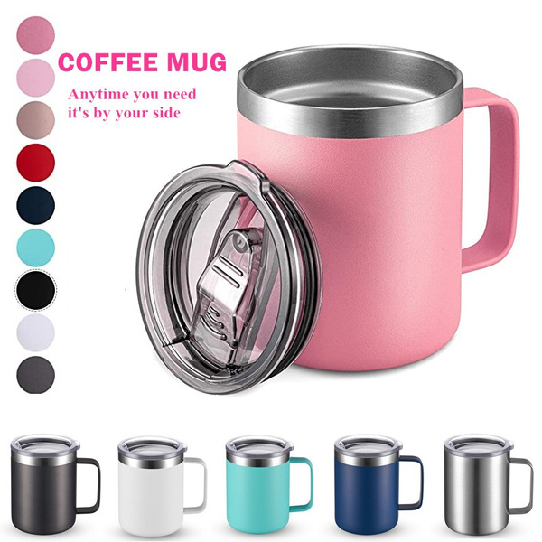 Pink Vacuum Insulated Coffee Mug with Handle 12-Oz. - Personalization  Available