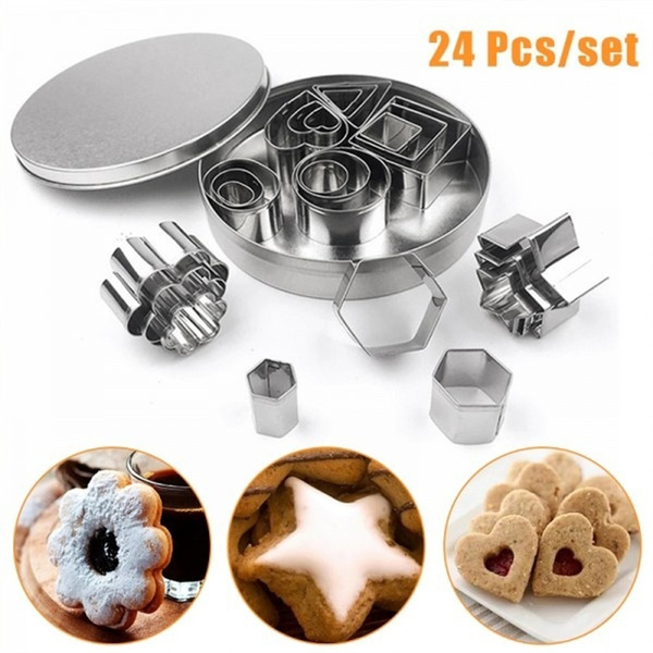 24 Pieces Biscuit Cutters Stainless Steel Cookie Cutters Fondant