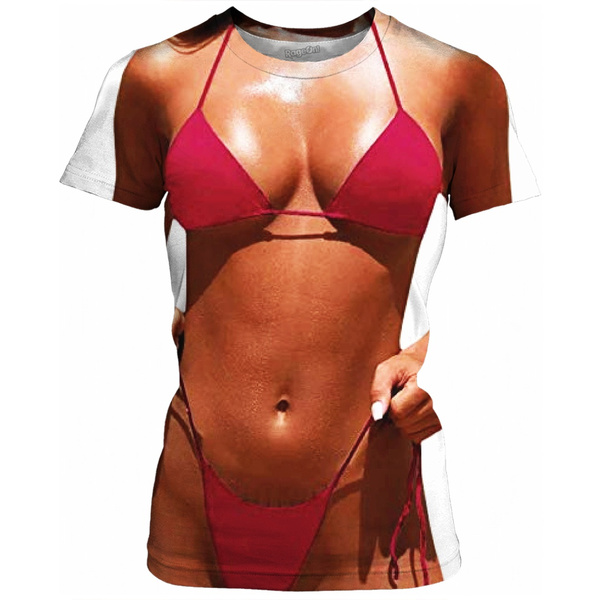 werper Harde wind Golven Fake Abs, funny shirt, woman abs, woman bikini Tshirt | Wish