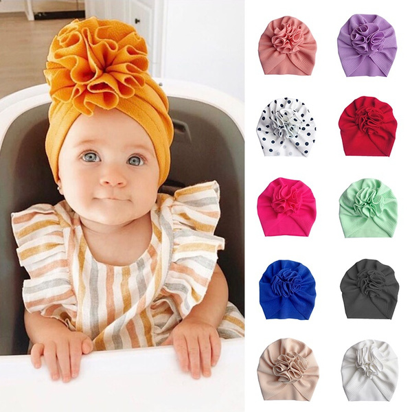 Baby Girl Hat, Turban Hats for Infant Toddlers Girls, Polyester Cotton Baby  Cap with Big Flower for Little Girl