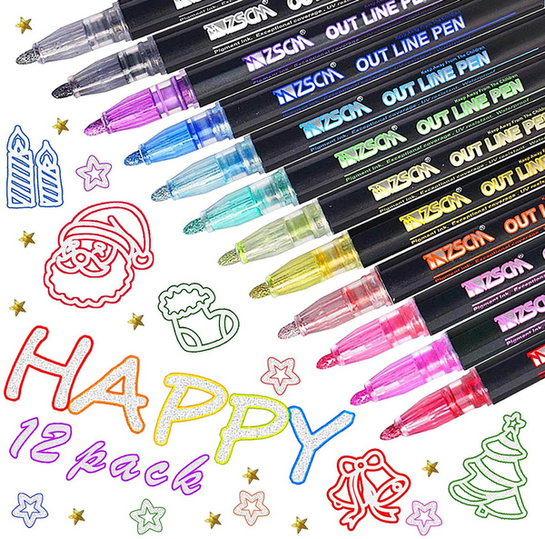Lydighed Dum arkiv 12 Colors Doodle Dazzle Markers, Outline Metallic Markers Pens, Double Line  Pen, Magic Glitter Drawing Pens for Greeting Cards, Craft, Posters,  Painting, DIY Sketching, Child Color Pen | Wish