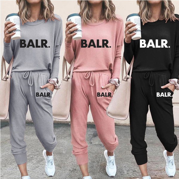 2021 Women BALR. Sport Wear Suit Tracksuit Tracksuit Running Set Solid Color Cotton Long Sleeved Jogging Top Pants