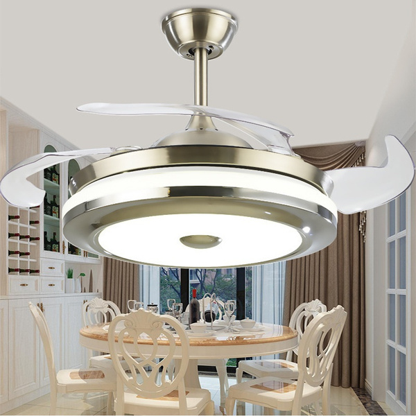37 92cm Modern Invisible Ceiling Fans With 4 Blades Retractable And Led Light Indoor Dining Room Living Bedroom Remote Control Wish