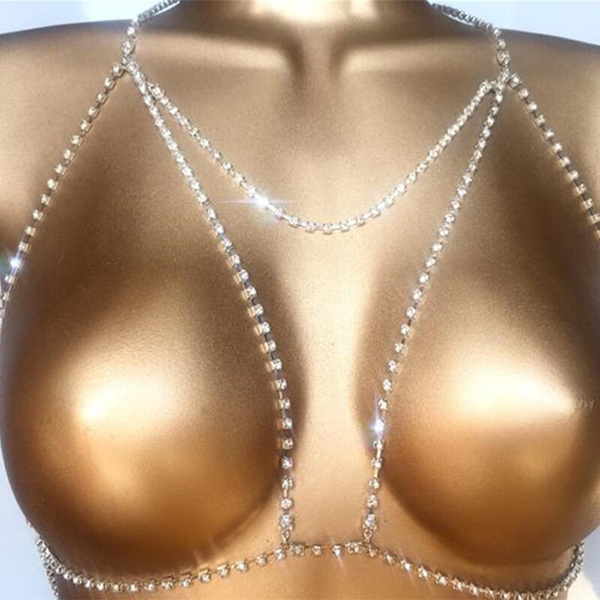 Design Luxury Bling Bra Chain Rhinestone Body Breast Lingerie For